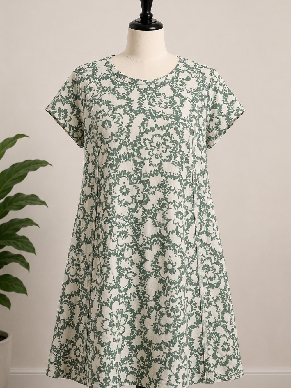 Green Floral A-Line Women’s Dress